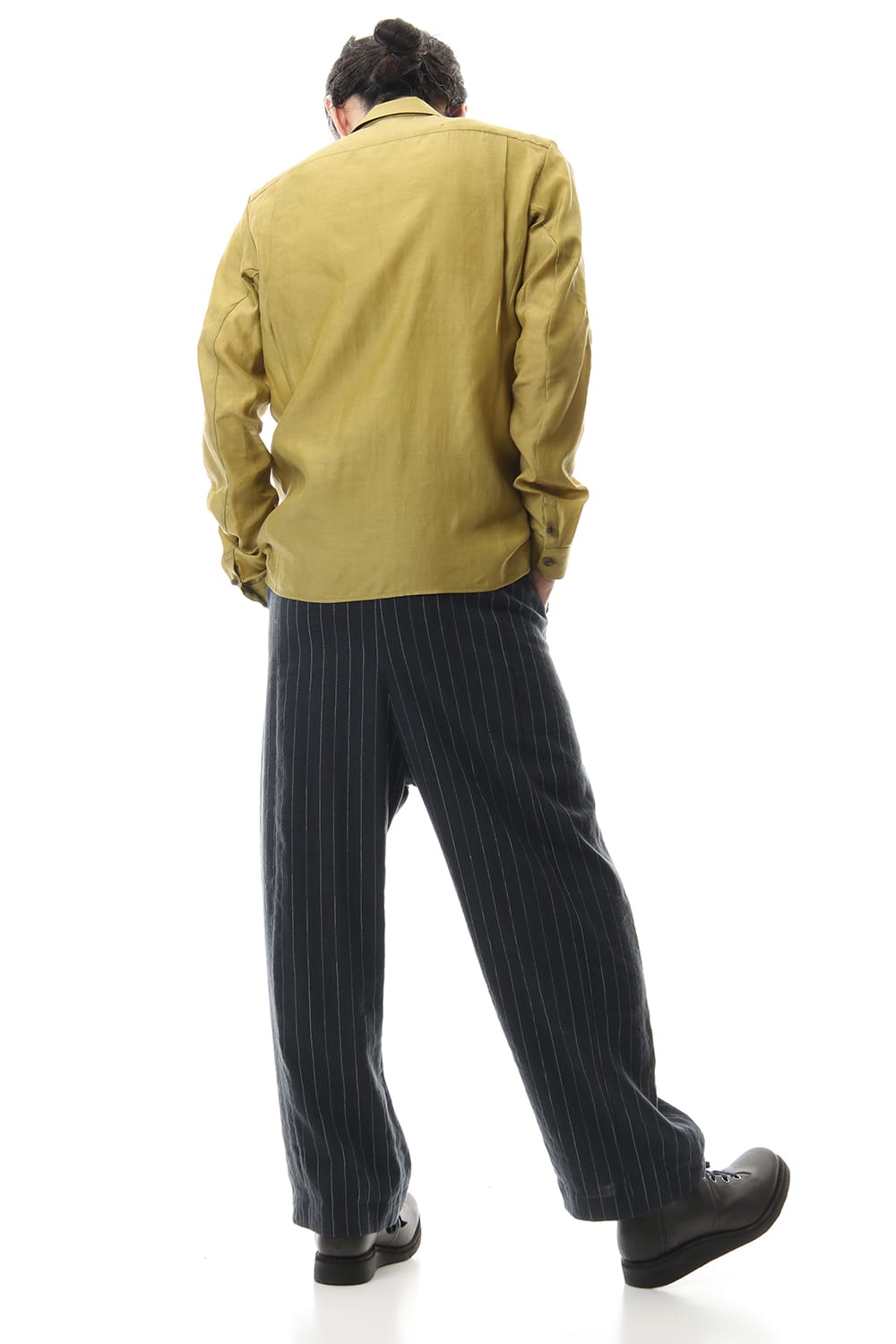 Open collar shirt silk tencel sandblast Dirty Yellow