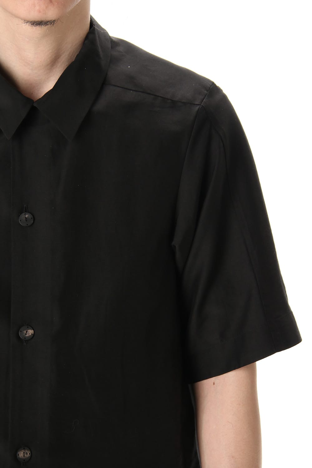 Open collar short sleeve shirt silk tencel sandblast Black