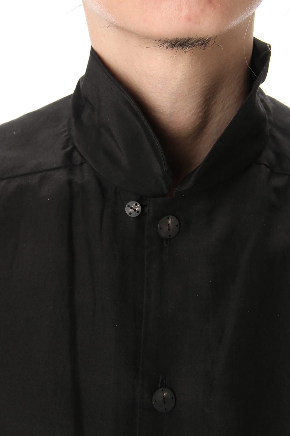 Open collar short sleeve shirt silk tencel sandblast Black