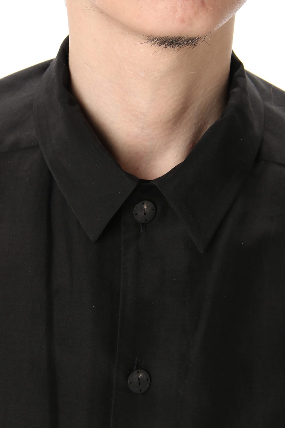 Open collar short sleeve shirt silk tencel sandblast Black