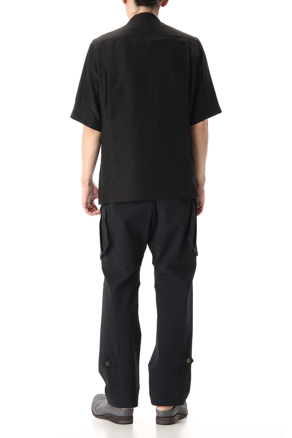 Open collar short sleeve shirt silk tencel sandblast Black