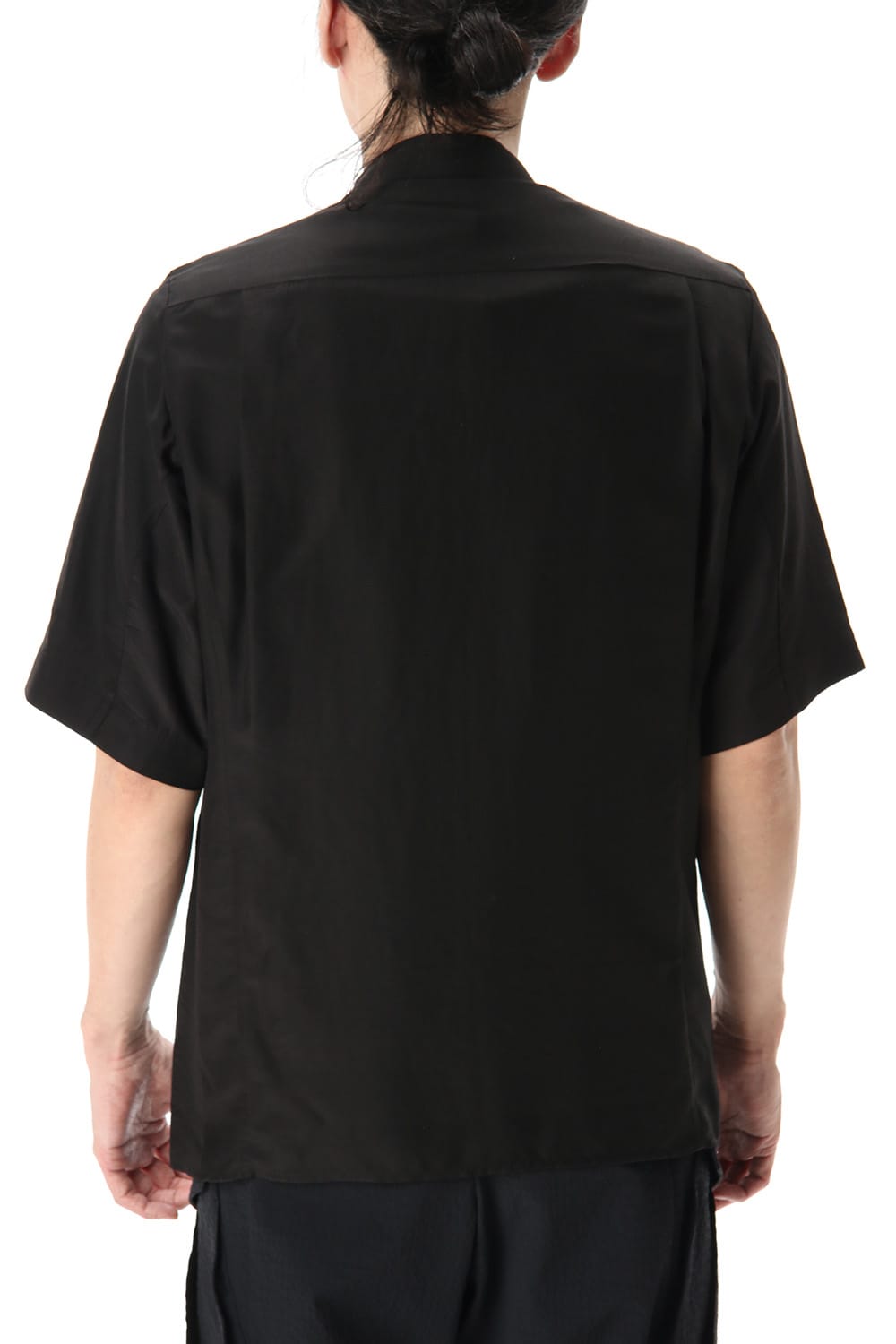 Open collar short sleeve shirt silk tencel sandblast Black