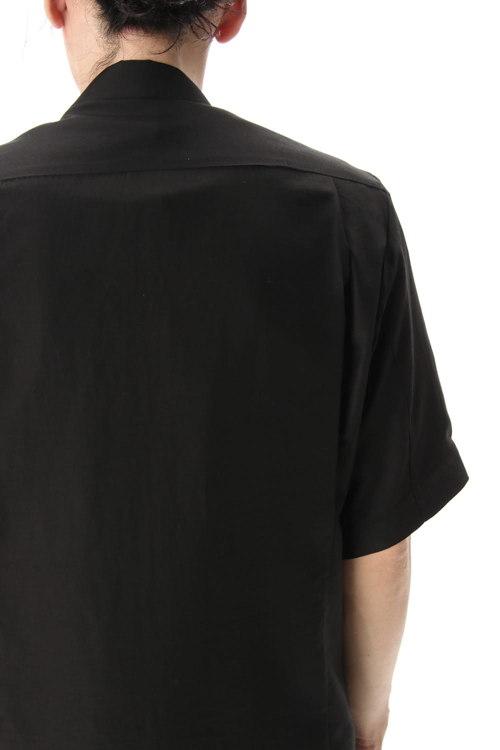 Open collar short sleeve shirt silk tencel sandblast Black