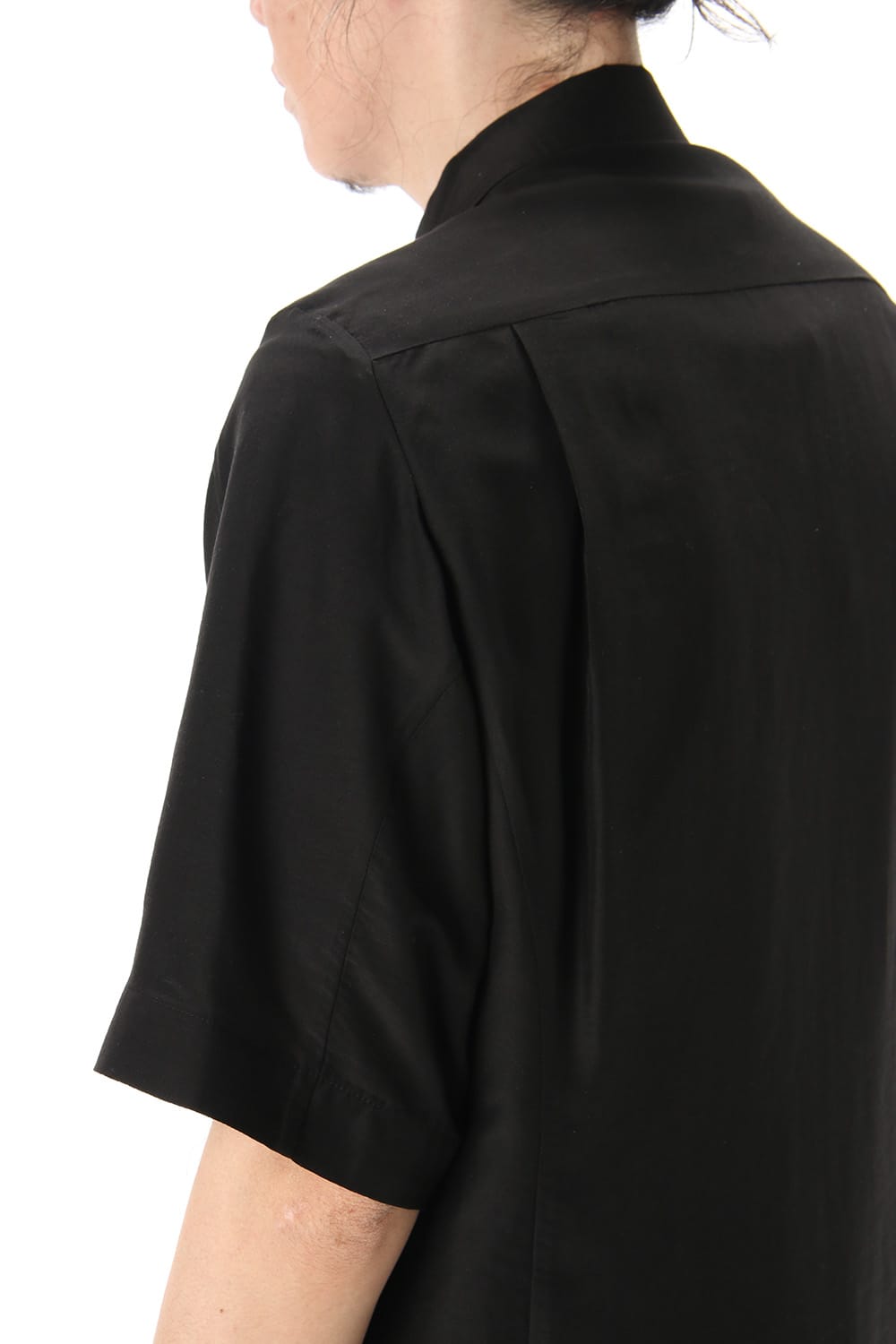 Open collar short sleeve shirt silk tencel sandblast Black