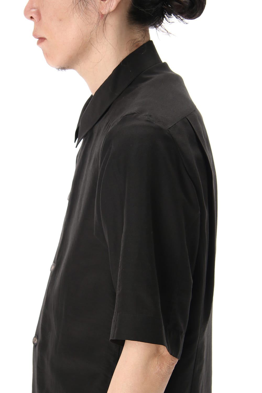 Open collar short sleeve shirt silk tencel sandblast Black