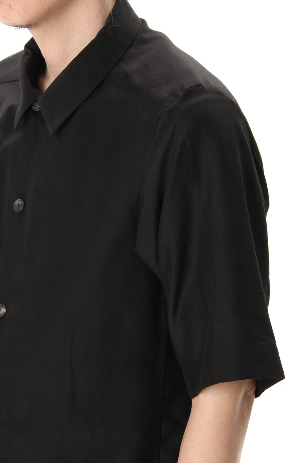 Open collar short sleeve shirt silk tencel sandblast Black