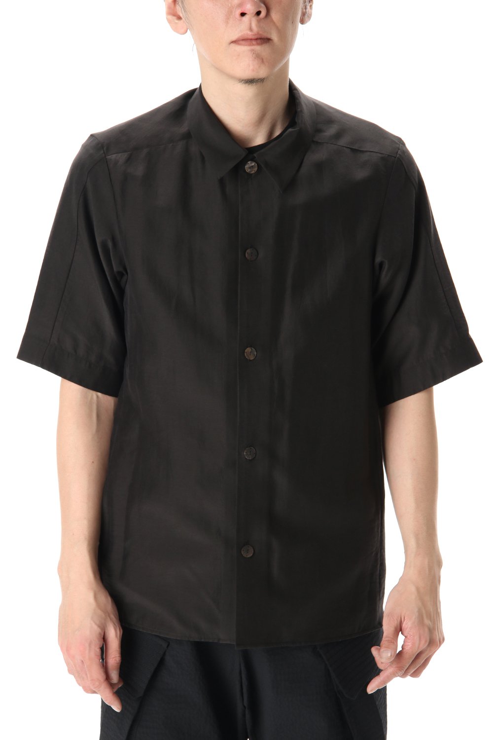 Open collar short sleeve shirt silk tencel sandblast Charcoal
