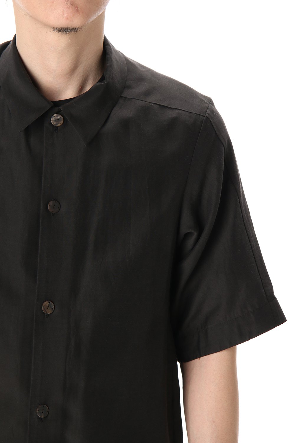 Open collar short sleeve shirt silk tencel sandblast Charcoal