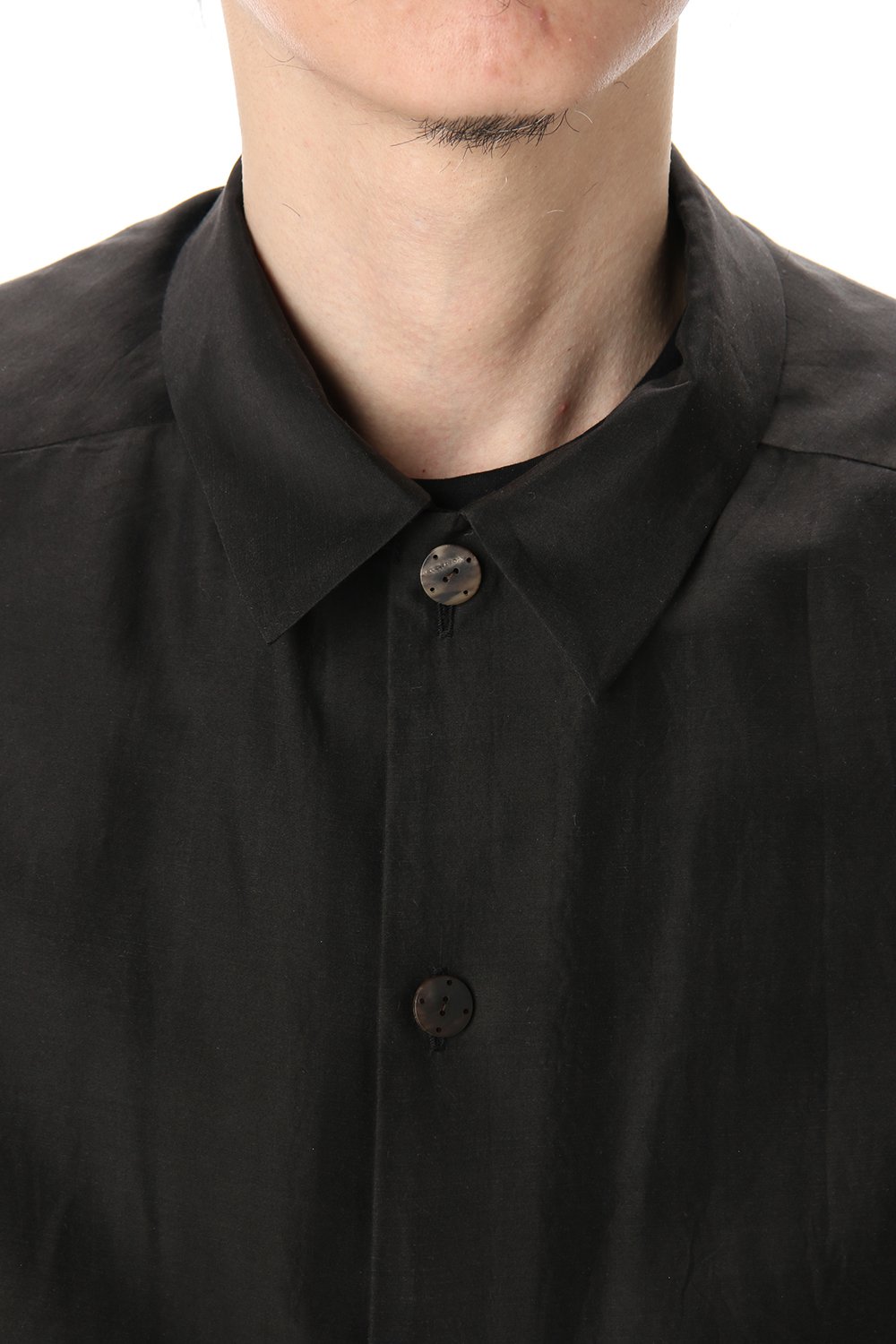 Open collar short sleeve shirt silk tencel sandblast Charcoal