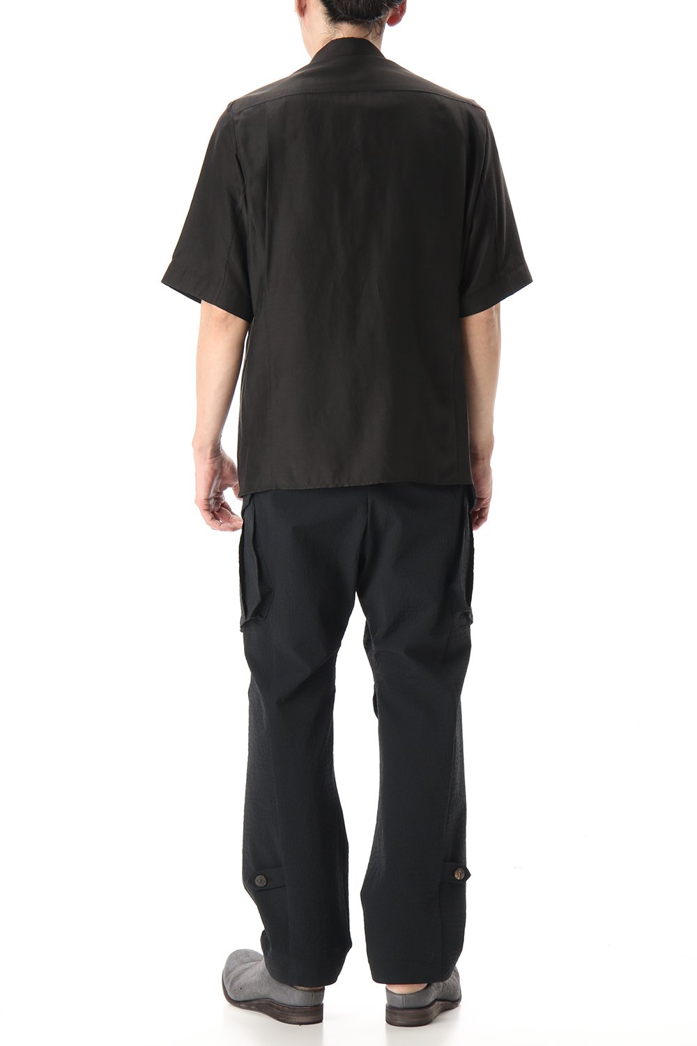 Open collar short sleeve shirt silk tencel sandblast Charcoal