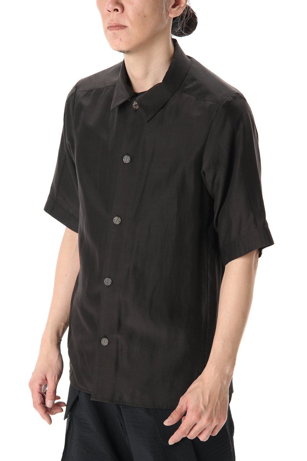 Open collar short sleeve shirt silk tencel sandblast Charcoal