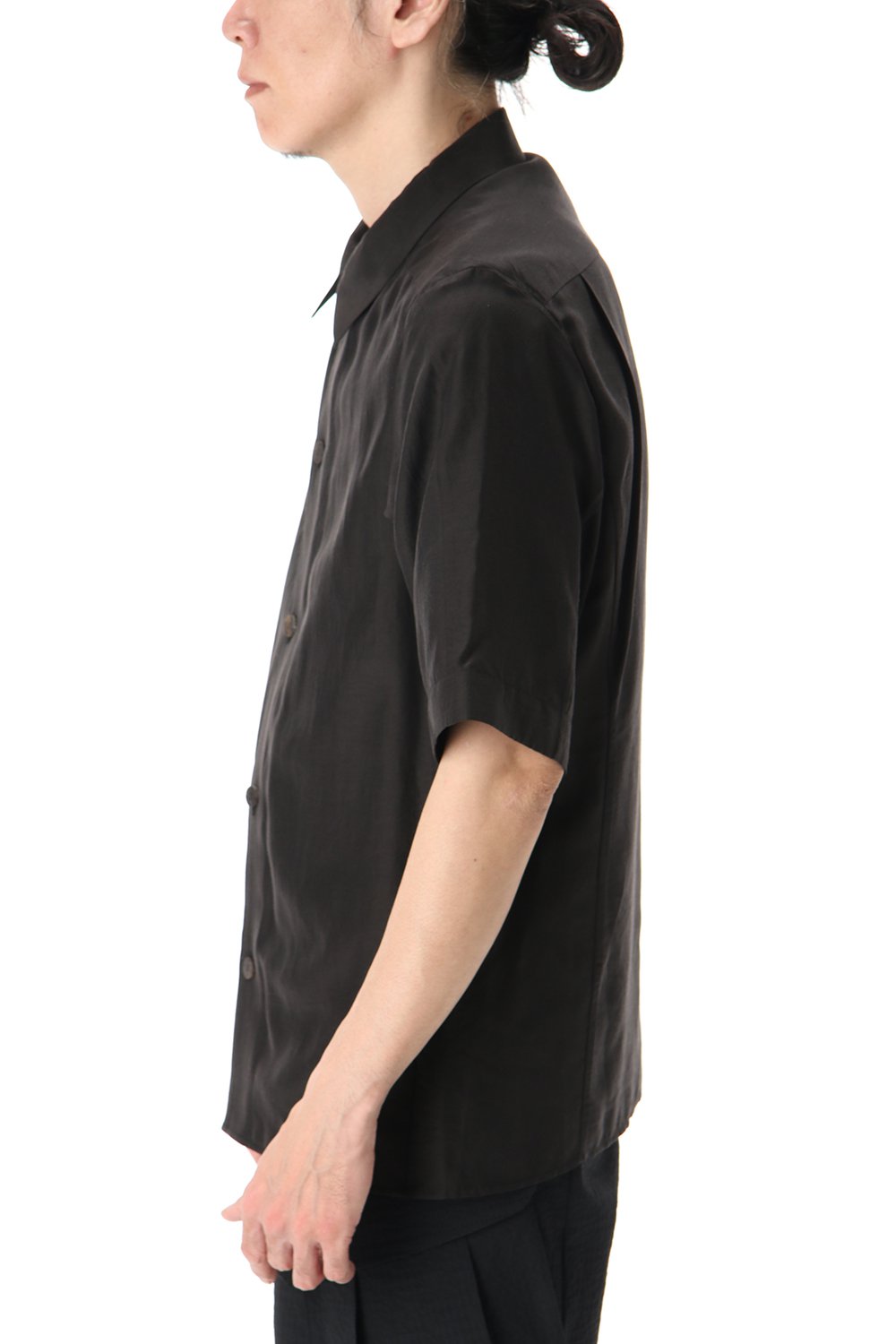 Open collar short sleeve shirt silk tencel sandblast Charcoal