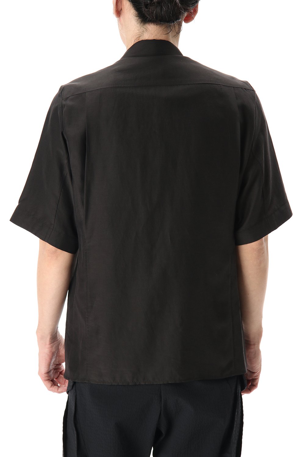 Open collar short sleeve shirt silk tencel sandblast Charcoal