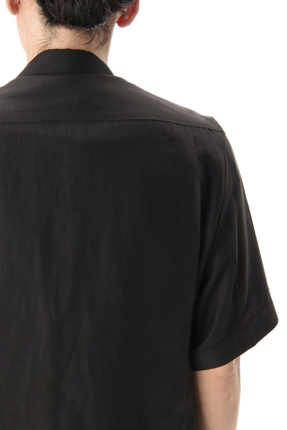 Open collar short sleeve shirt silk tencel sandblast Charcoal