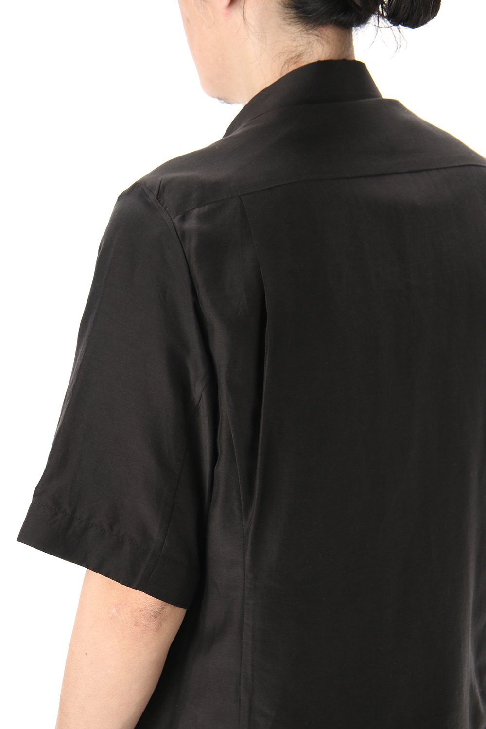 Open collar short sleeve shirt silk tencel sandblast Charcoal