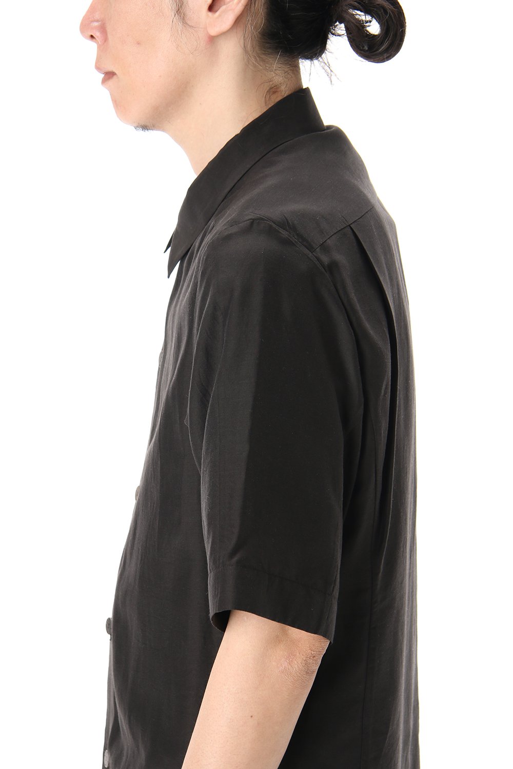 Open collar short sleeve shirt silk tencel sandblast Charcoal