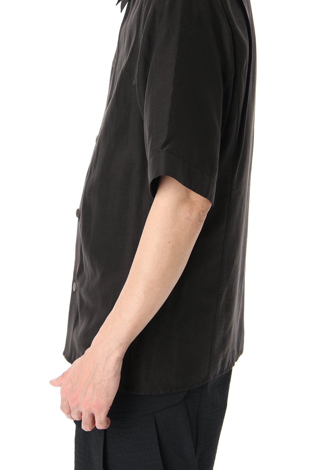 Open collar short sleeve shirt silk tencel sandblast Charcoal