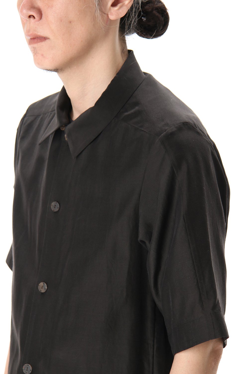 Open collar short sleeve shirt silk tencel sandblast Charcoal