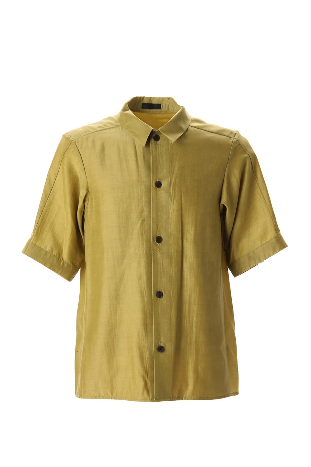 Open collar short sleeve shirt silk tencel sandblast Dirty Yellow