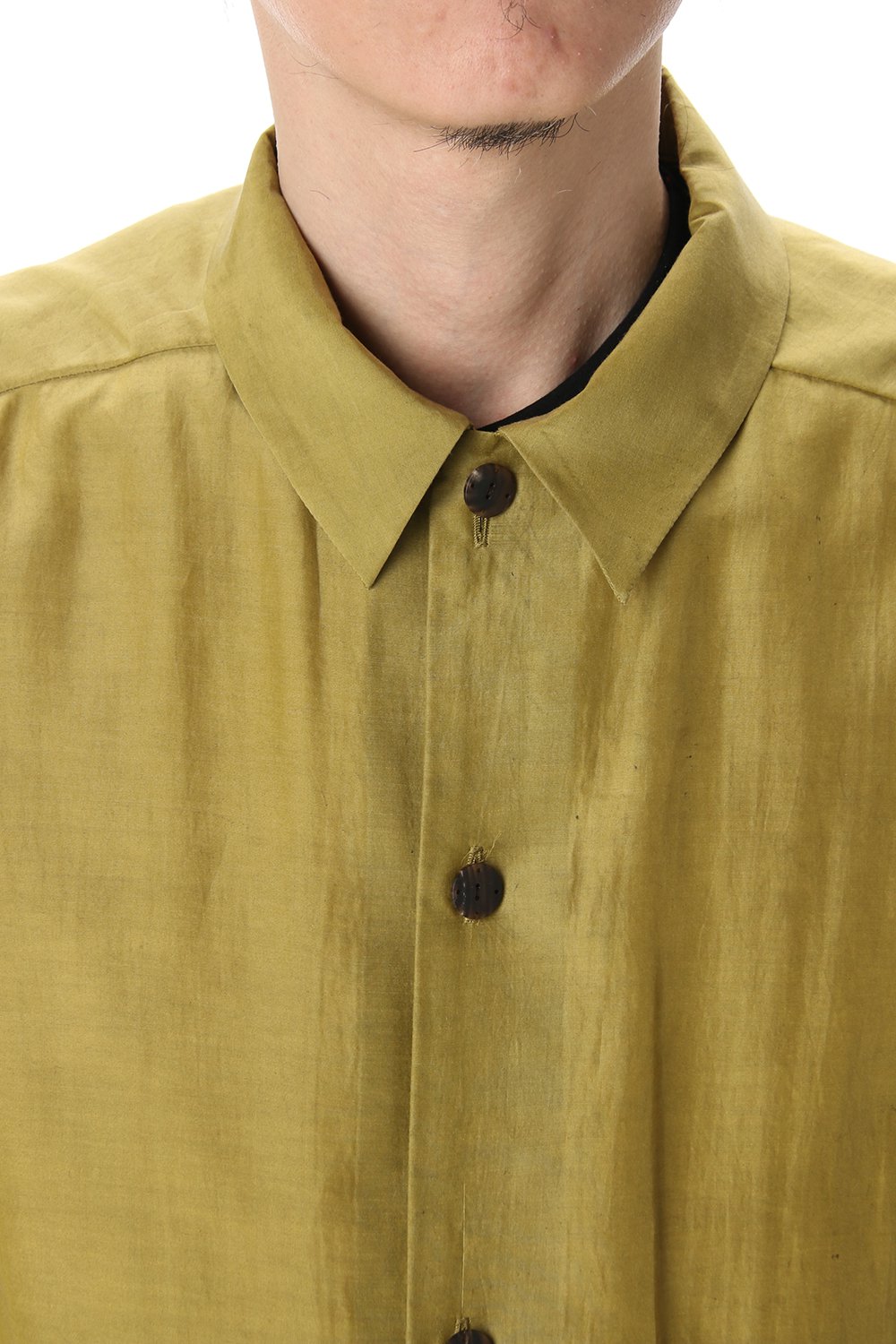 Open collar short sleeve shirt silk tencel sandblast Dirty Yellow
