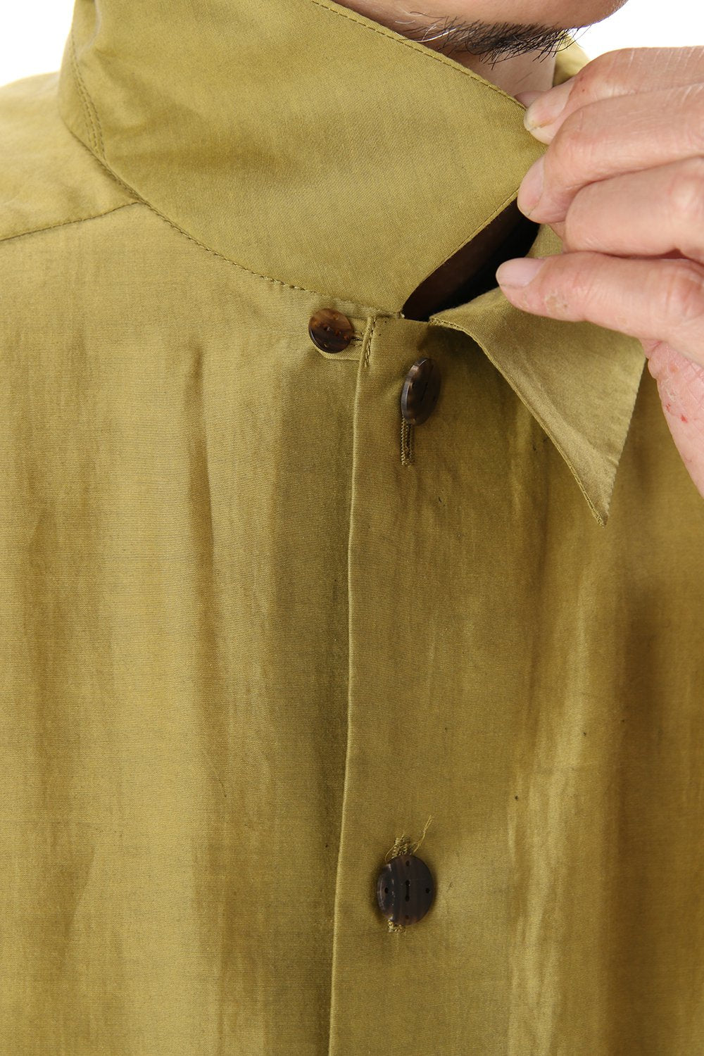 Open collar short sleeve shirt silk tencel sandblast Dirty Yellow
