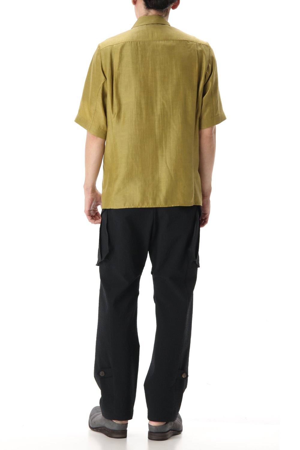 Open collar short sleeve shirt silk tencel sandblast Dirty Yellow