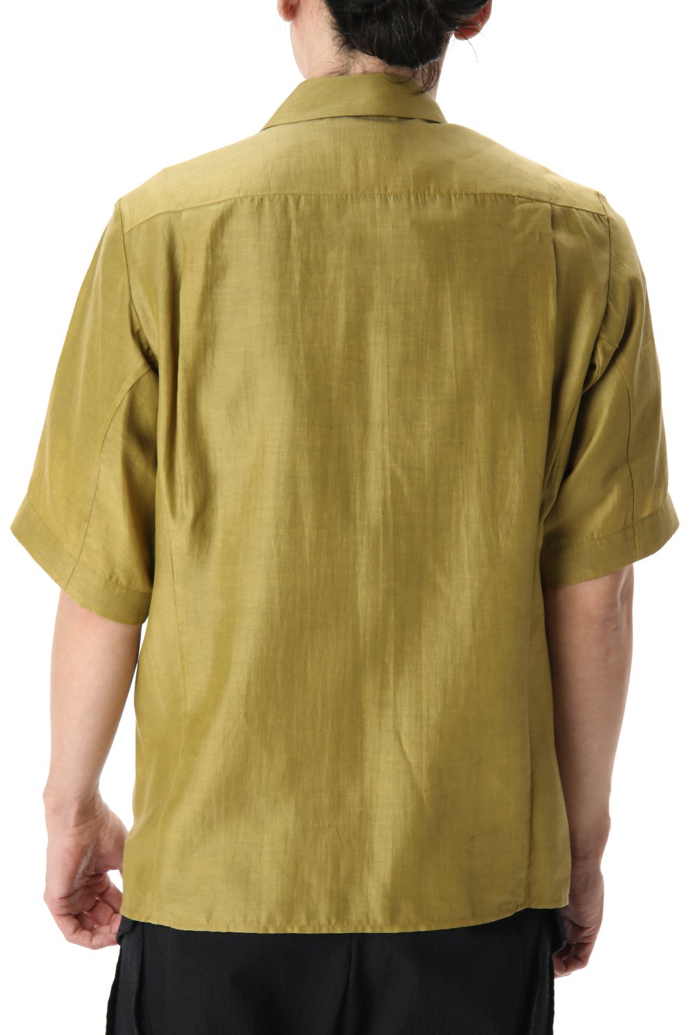 Open collar short sleeve shirt silk tencel sandblast Dirty Yellow
