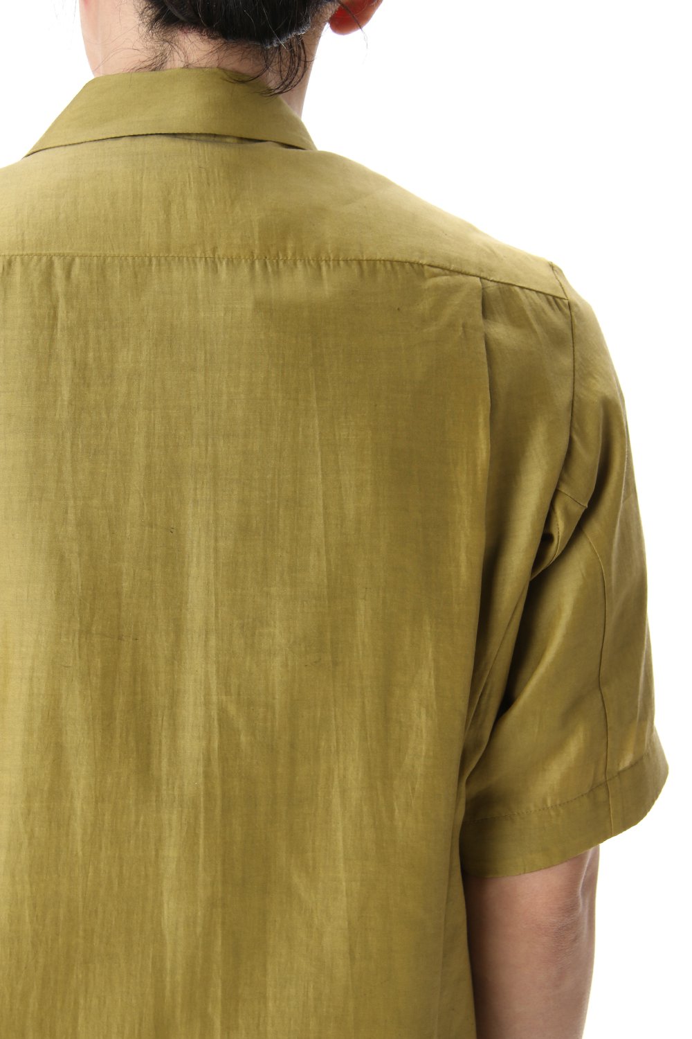 Open collar short sleeve shirt silk tencel sandblast Dirty Yellow