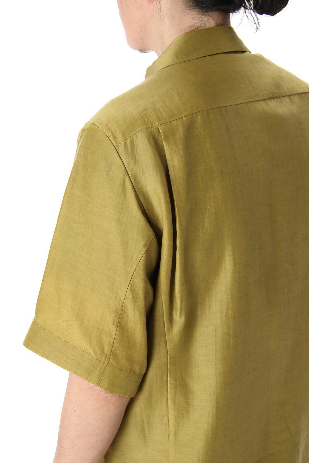 Open collar short sleeve shirt silk tencel sandblast Dirty Yellow