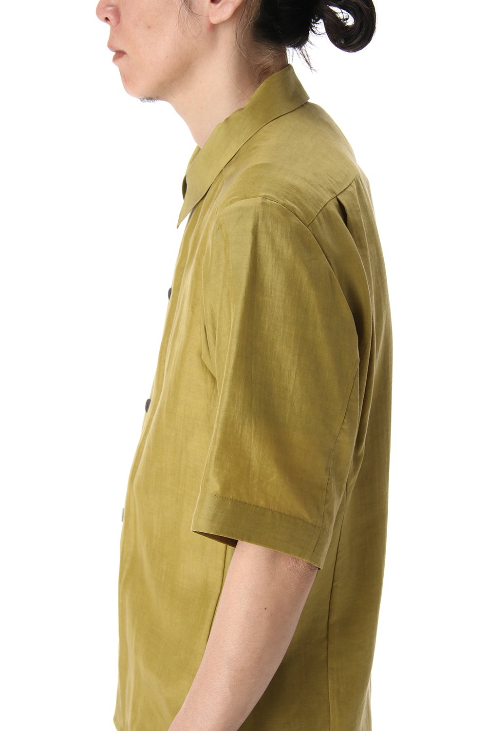 Open collar short sleeve shirt silk tencel sandblast Dirty Yellow