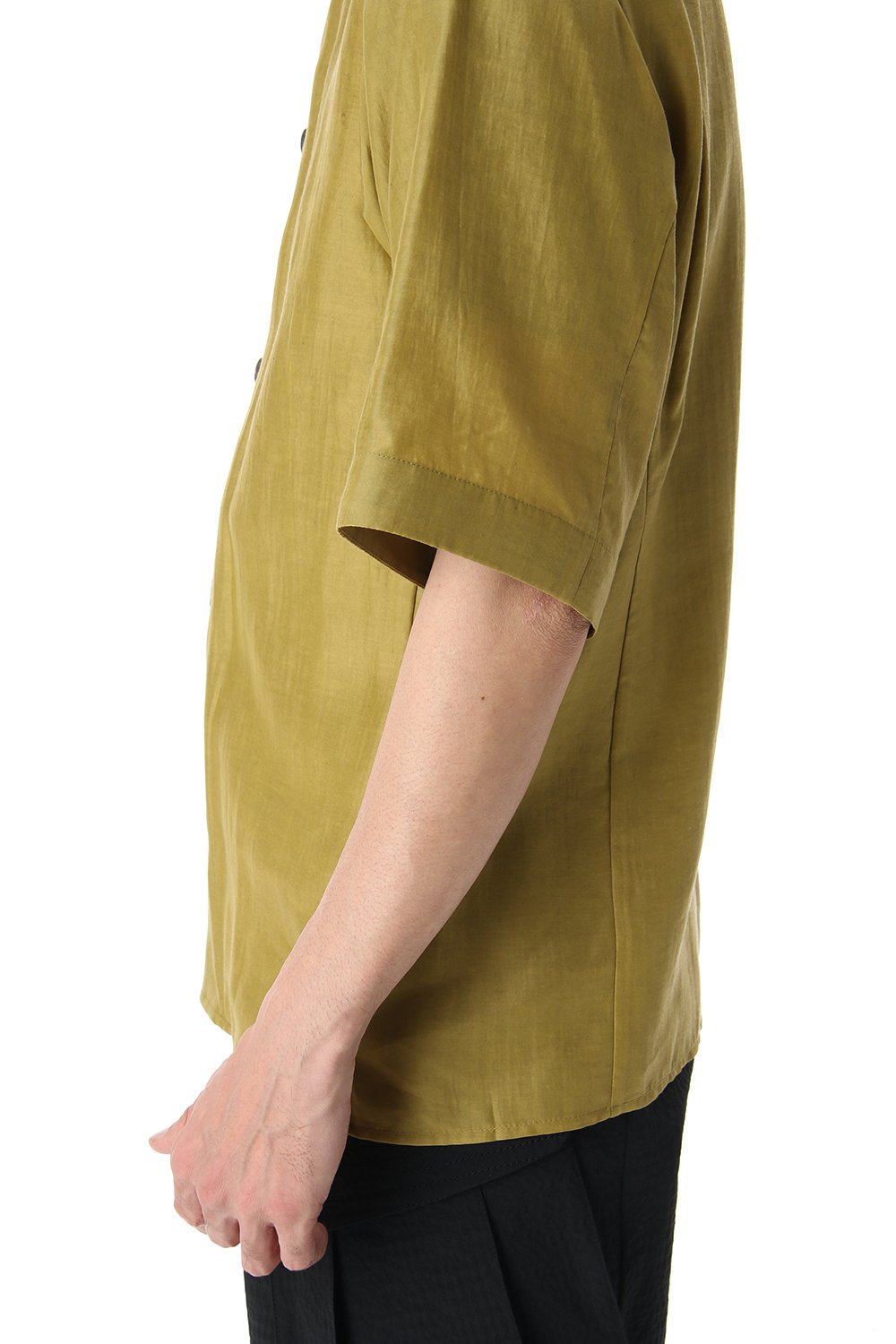 Open collar short sleeve shirt silk tencel sandblast Dirty Yellow