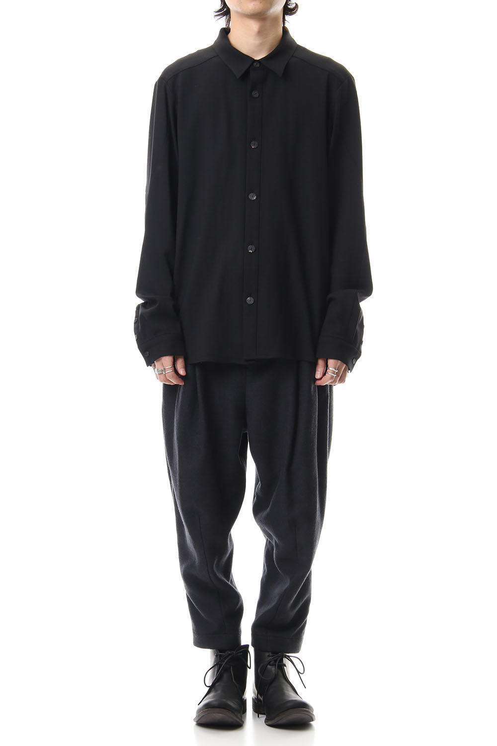 Shirt virgin wool 4way stretch Black