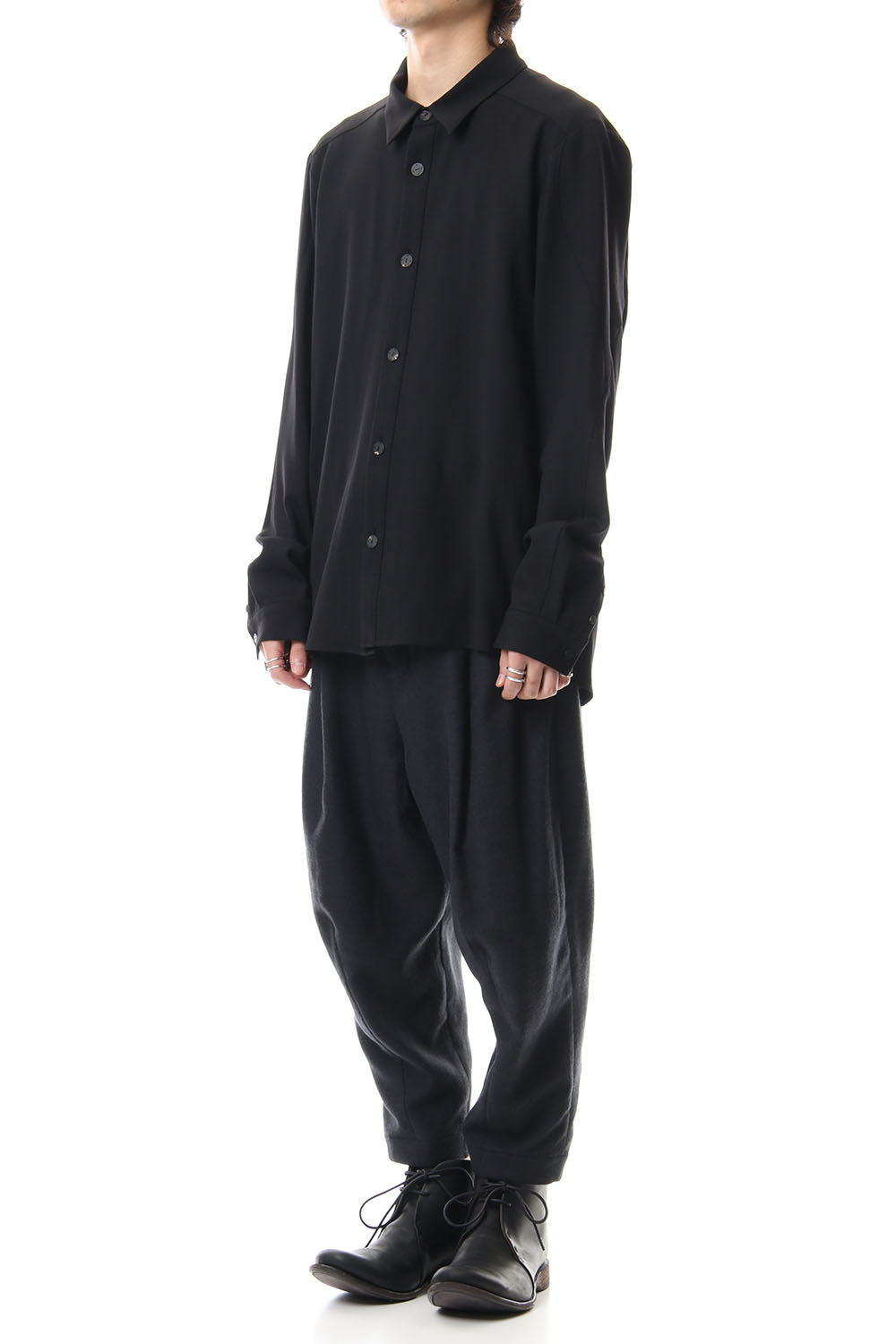 Shirt virgin wool 4way stretch Black