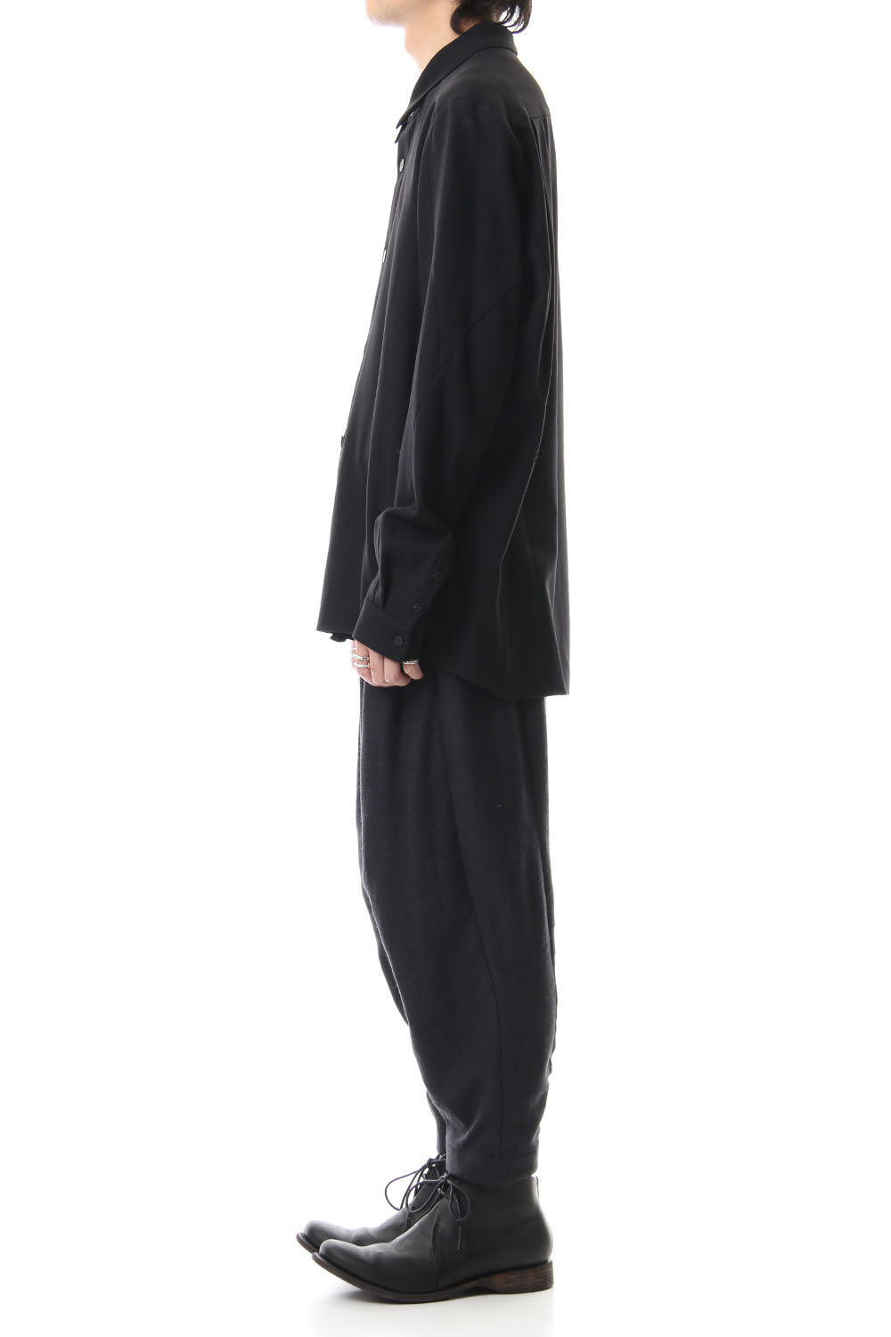 Shirt virgin wool 4way stretch Black