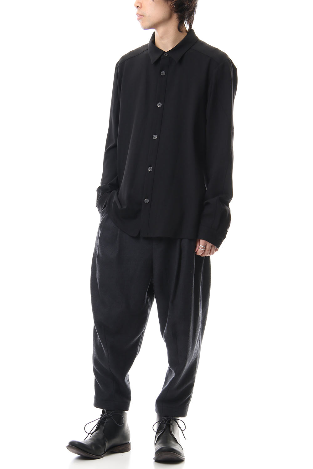 Shirt virgin wool 4way stretch Black