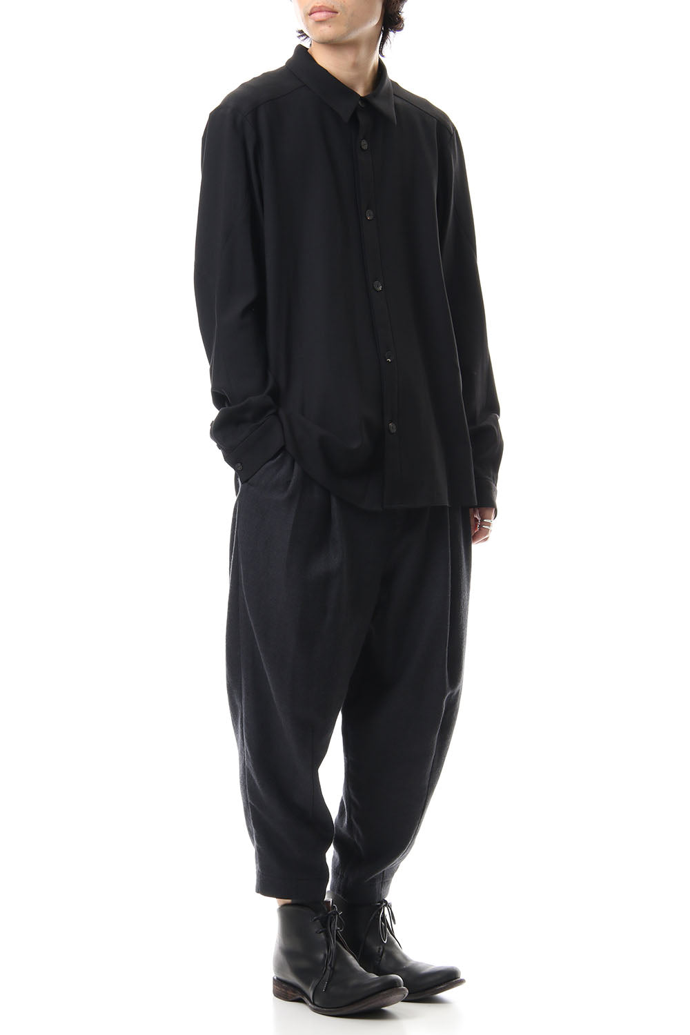 Shirt virgin wool 4way stretch Black