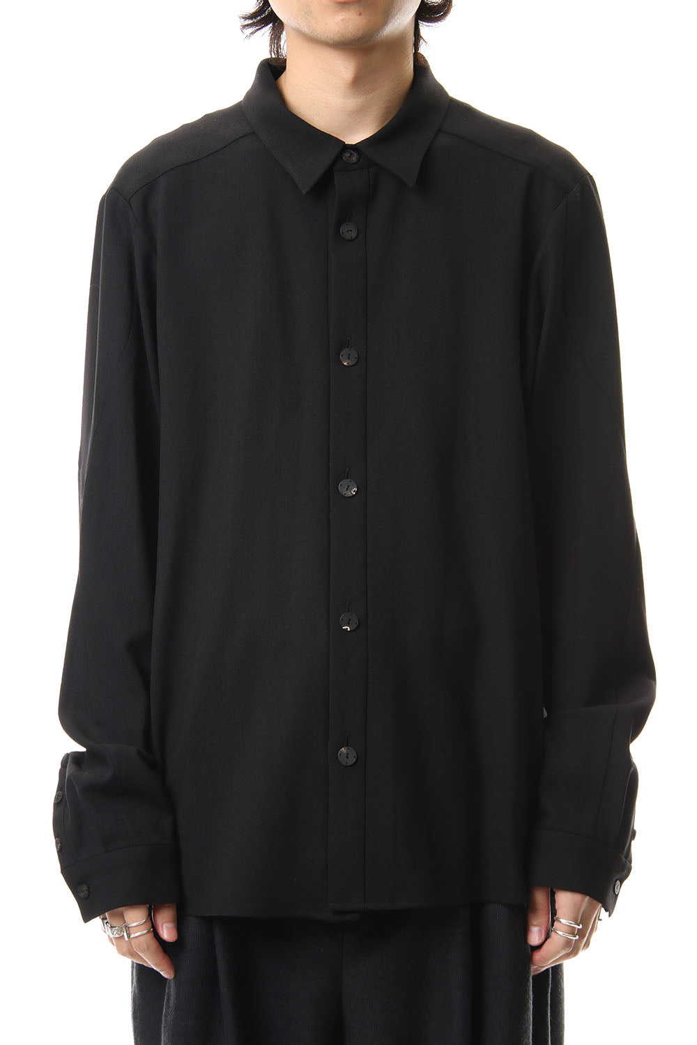 Shirt virgin wool 4way stretch Black