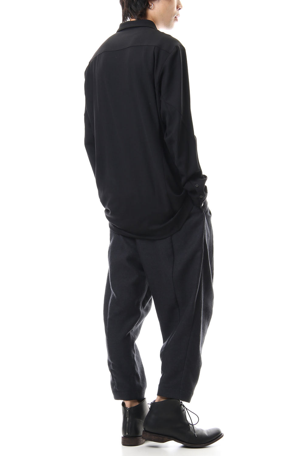 Shirt virgin wool 4way stretch Black