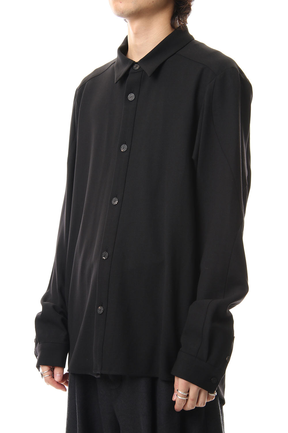 Shirt virgin wool 4way stretch Black