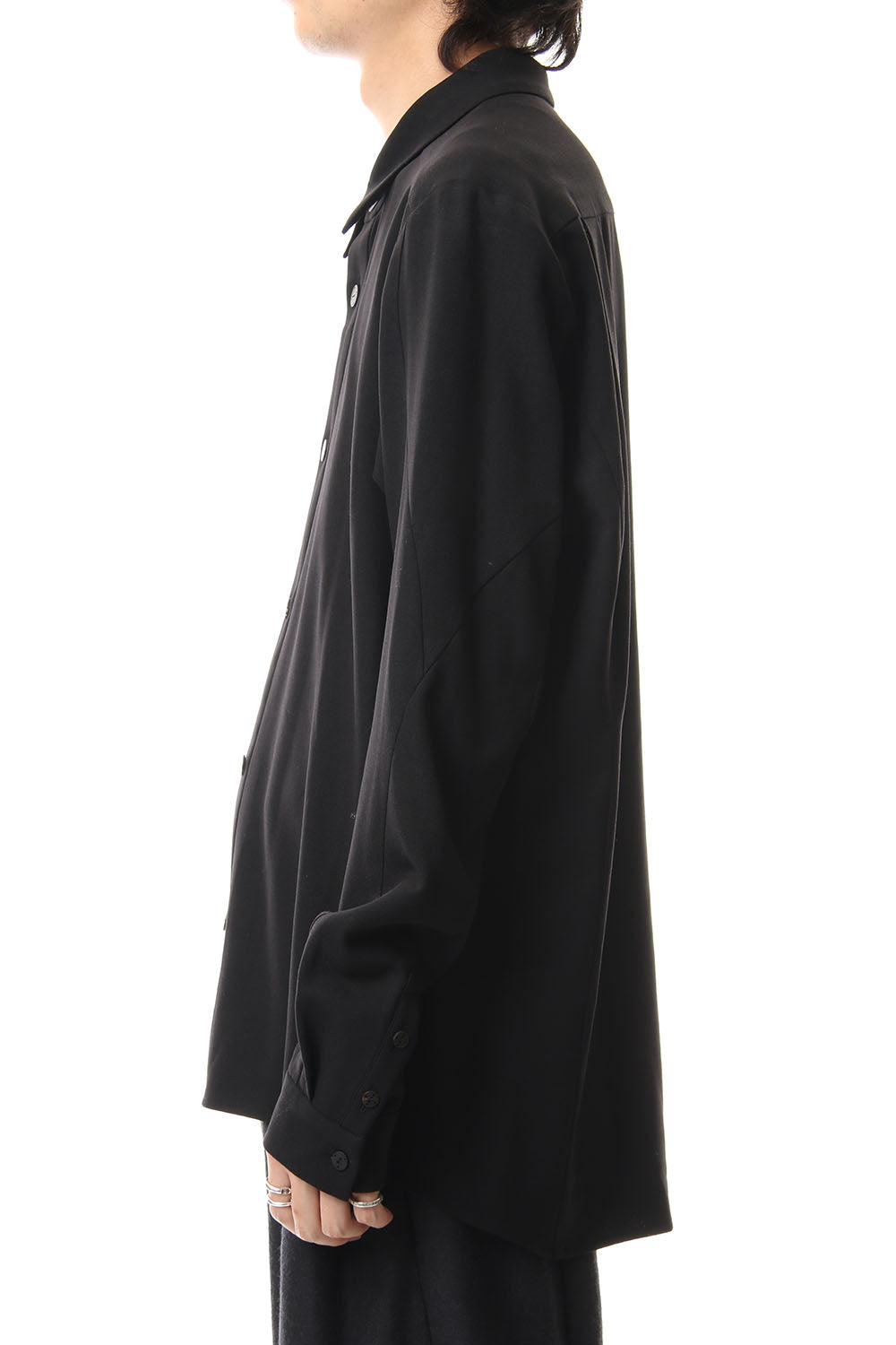 Shirt virgin wool 4way stretch Black