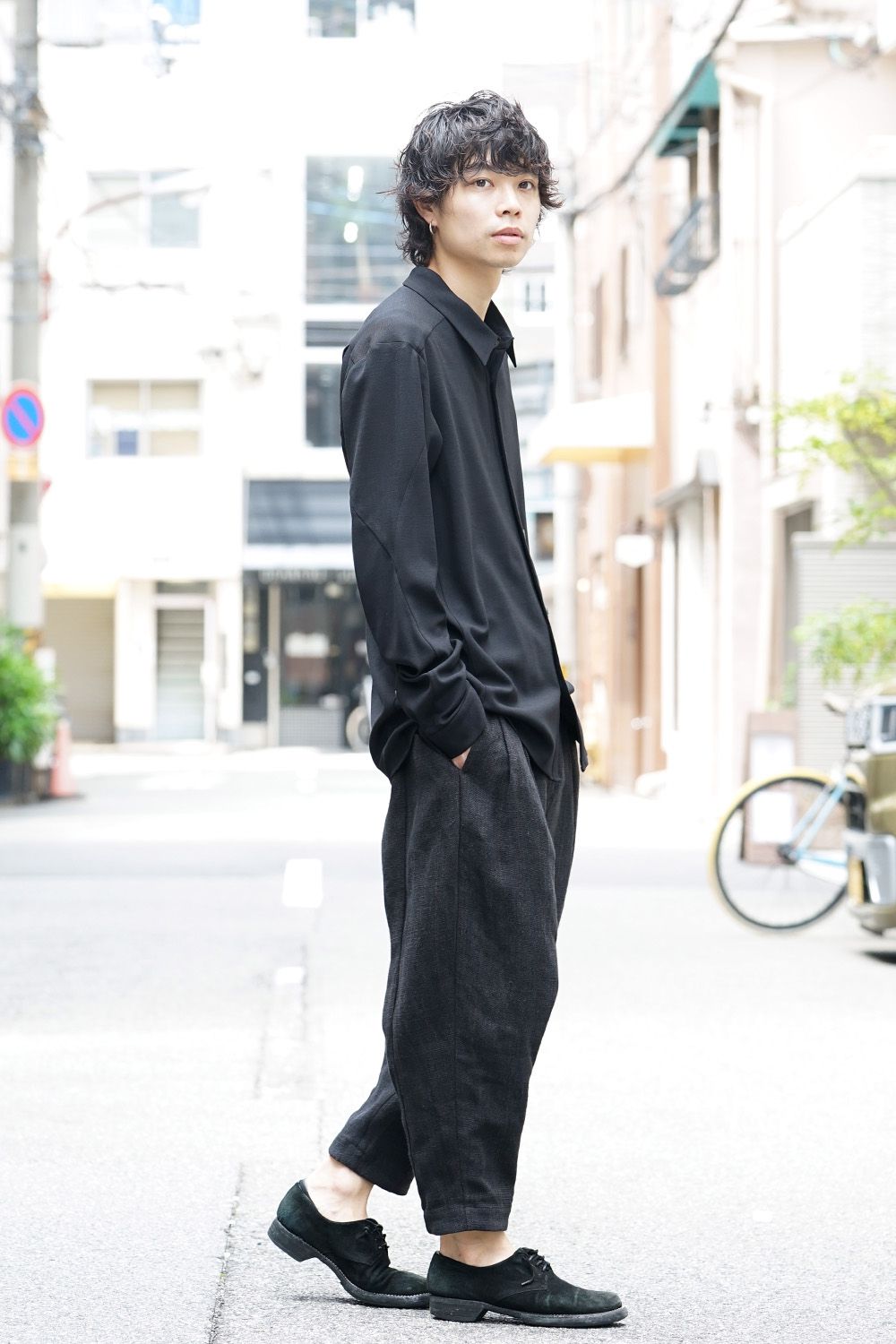 Shirt virgin wool 4way stretch Black