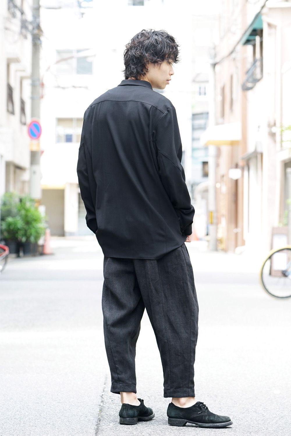 Shirt virgin wool 4way stretch Black