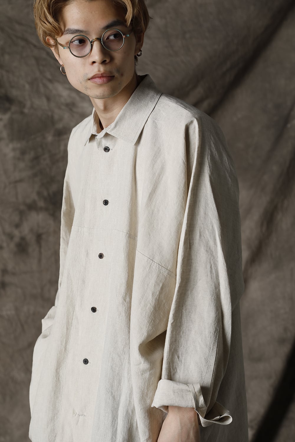 SHIRT#80 NATURAL MELE LINEN/SILK SHIRTING