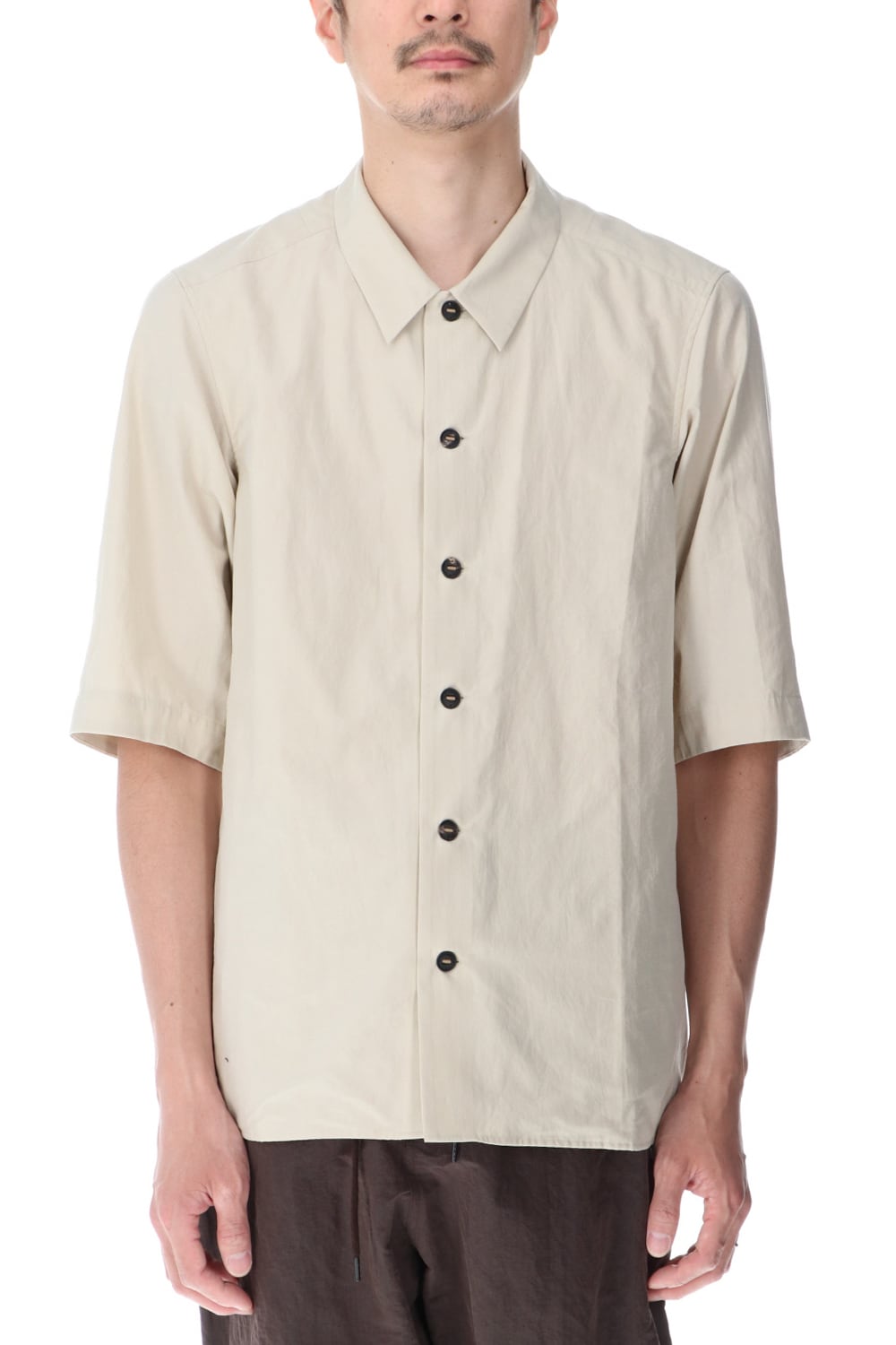 Short sleeve shirt silk/cotton broad sandblast finish Light Beige