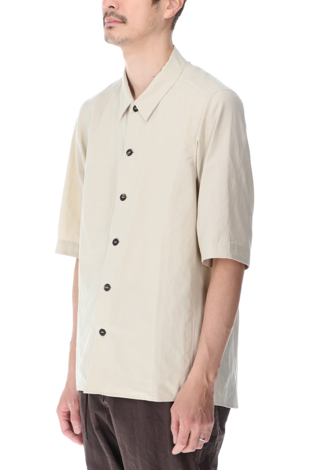 Short sleeve shirt silk/cotton broad sandblast finish Light Beige