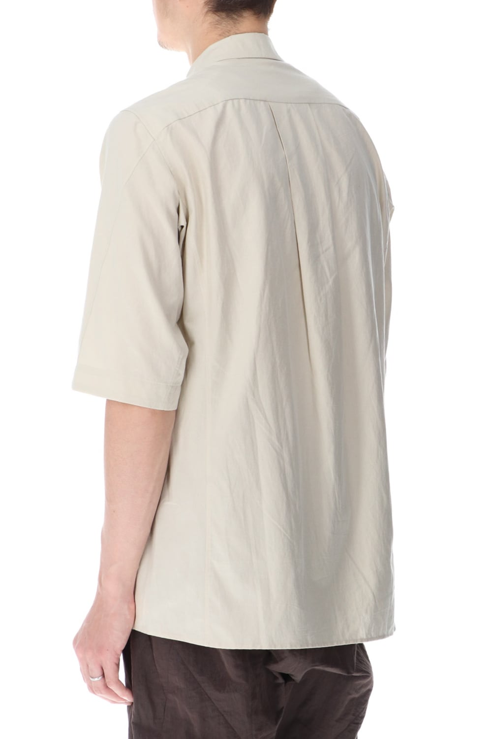 Short sleeve shirt silk/cotton broad sandblast finish Light Beige