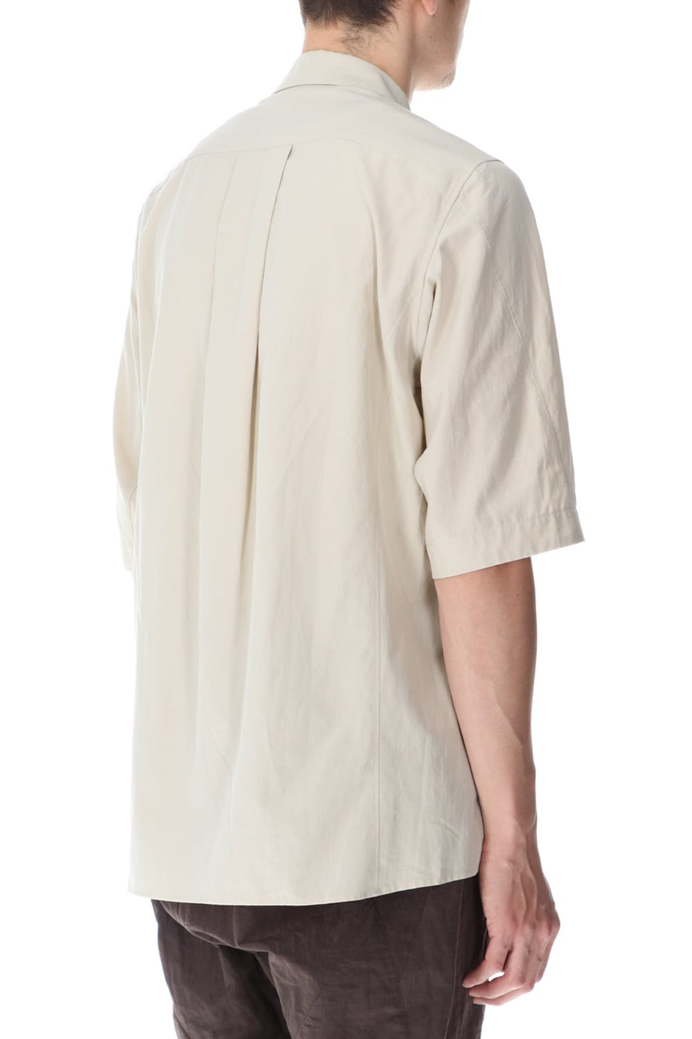 Short sleeve shirt silk/cotton broad sandblast finish Light Beige