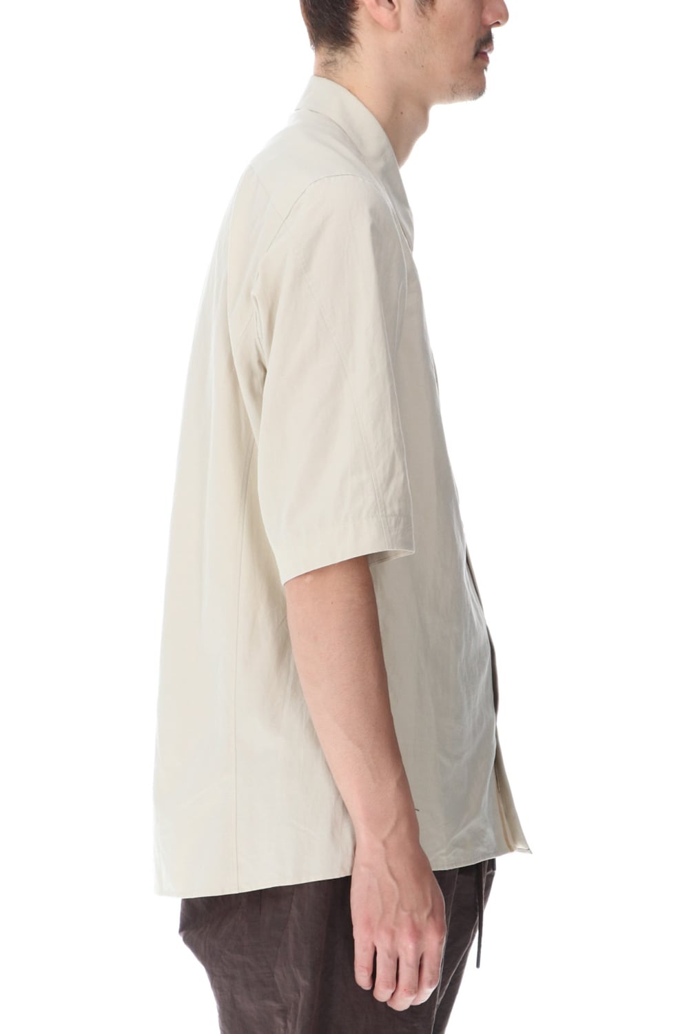 Short sleeve shirt silk/cotton broad sandblast finish Light Beige