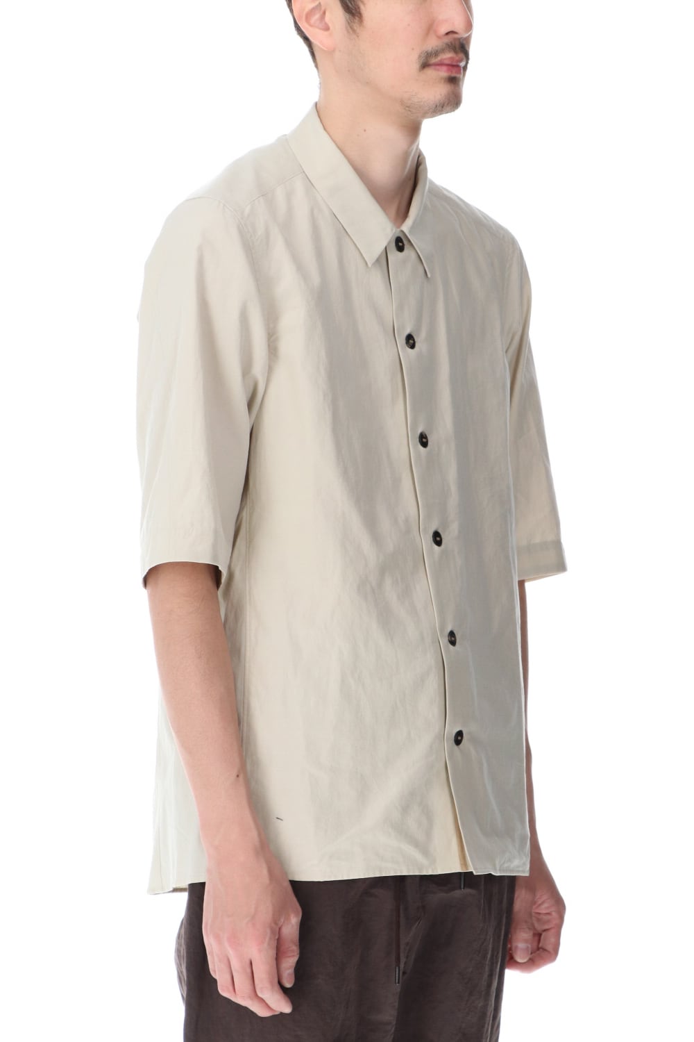 Short sleeve shirt silk/cotton broad sandblast finish Light Beige