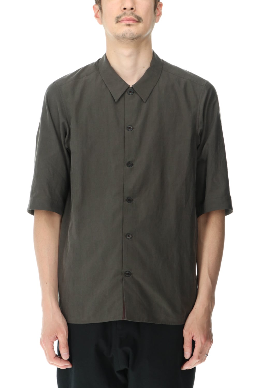 Short sleeve shirt silk/cotton broad sandblast finish Gray